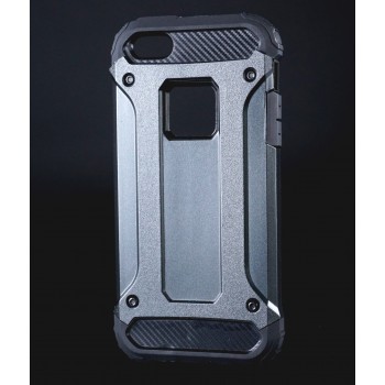 Противоударный двухкомпонентный силиконовый матовый непрозрачный чехол с поликарбонатными вставками экстрим защиты для Iphone 5/5s/SE Черный