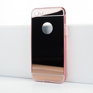 Двухкомпонентный чехол c металлическим бампером с поликарбонатной накладкой и зеркальным покрытием для Iphone 5c Розовый