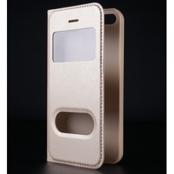Чехол флип на пластиковой основе с окном вызова и свайпом для Iphone SE Бежевый