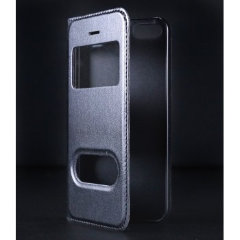 Чехол флип на пластиковой основе с окном вызова и свайпом для Iphone SE Черный