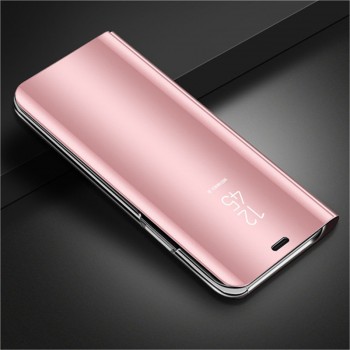 Пластиковый зеркальный чехол книжка для Samsung Galaxy A70 с полупрозрачной крышкой для уведомлений Розовый