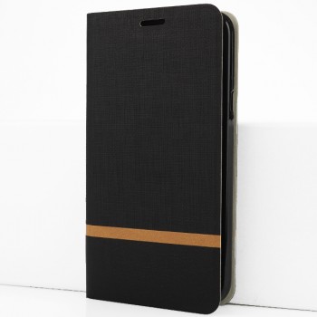 Чехол горизонтальная книжка подставка на силиконовой основе с отсеком для карт и тканевым покрытием для Huawei Honor 7C Черный