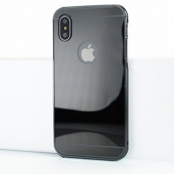 Двухкомпонентный чехол c металлическим бампером с поликарбонатной накладкой и зеркальным покрытием для Iphone x10/Xs Черный