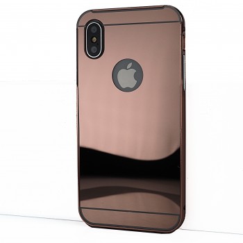 Двухкомпонентный чехол c металлическим бампером с поликарбонатной накладкой и зеркальным покрытием для Iphone x10/Xs Розовый