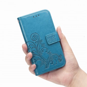 Чехол портмоне подставка текстура Цветы с отсеком для карт на дизайнерской магнитной защелке для Nokia 2.2 Синий
