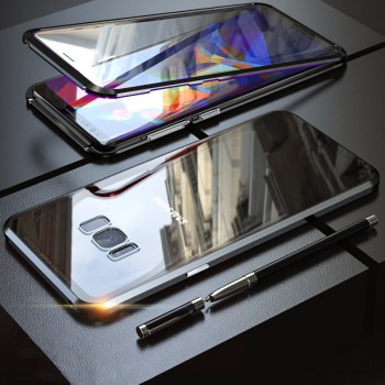 Двухкомпонентный металлический двухцветный прямоугольный бампер на магнитах с транспарентными поликарбонатными накладкой и крышкой для Samsung Galaxy S8 Черный