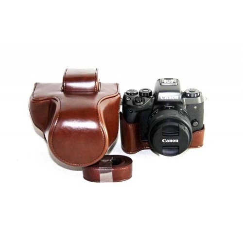 Жесткий защитный чехол-сумка текстура Кожа для Canon EOS M5, цвет Коричневый