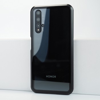 Двухкомпонентный металлический магнитный чехол для  Huawei Nova 5T/Honor 20 с защитным стеклом и прозрачной задней накладкой Черный
