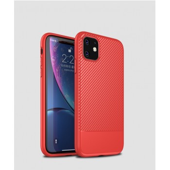Силиконовый матовый непрозрачный чехол с текстурным покрытием Карбон для Iphone 11  Красный