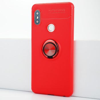Силиконовый матовый чехол для Xiaomi RedMi Note 5 Pro/ с встроенным кольцом-подставкой-держателем Красный