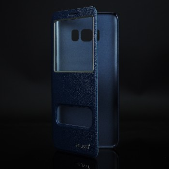 Чехол книжка для Samsung Galaxy S8 с окном вызова и полоcой свайпа Синий