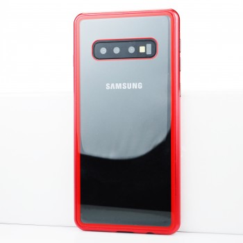 Двухкомпонентный металлический магнитный чехол для  Samsung Galaxy S10 с прозрачной стеклянной задней накладкой