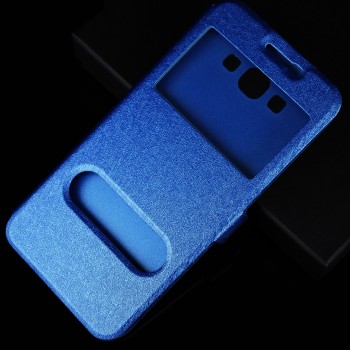 Чехол флип подставка для Samsung Galaxy A8 с окном вызова и полосой свайпа Синий