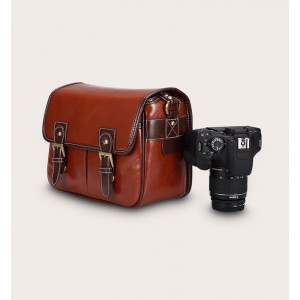 Жесткий чехол-сумка дизайн Кожа для фотоаппарата и аксессуаров (размер 31x13x20см) на застежках и с наплечным ремнем