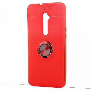 Силиконовый матовый непрозрачный чехол с встроенным кольцом-подставкой для OPPO Reno 10x Zoom Красный