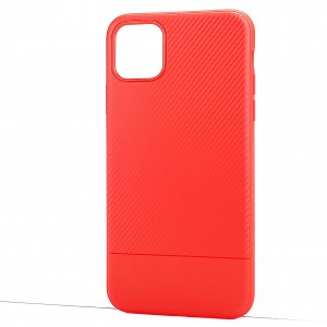 Силиконовый матовый непрозрачный чехол с текстурным покрытием Карбон для Iphone 11 Pro Красный