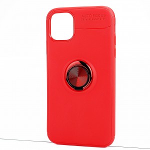 Силиконовый матовый непрозрачный чехол с встроенным кольцом-подставкой для Iphone 11 Pro Красный