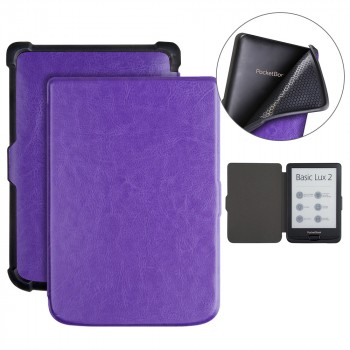 Глянцевый водоотталкивающий чехол книжка на непрозрачной силиконовой основе для PocketBook 614/616/625/627/631/632/641 Фиолетовый