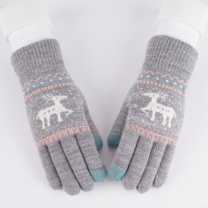 Утепленные шерстяные-акриловые сенсорные перчатки с вышивкой дизайн Олень Серый