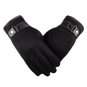Мужские утепленные замшевые сенсорные перчатки на кнопке Черный