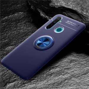 Силиконовый матовый непрозрачный чехол с встроенным кольцом-подставкой для Realme 5 Pro Синий