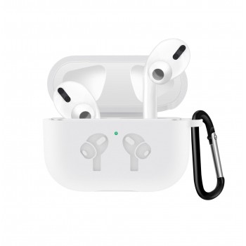 Силиконовый матовый чехол с карабином и защитной заглушкой для Apple AirPods Pro Белый