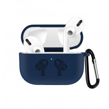 Силиконовый матовый чехол с карабином и защитной заглушкой для Apple AirPods Pro Синий
