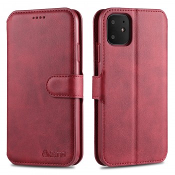 Винтажный чехол портмоне подставка на силиконовой основе с отсеком для карт на магнитной защелке для Iphone 11 Красный