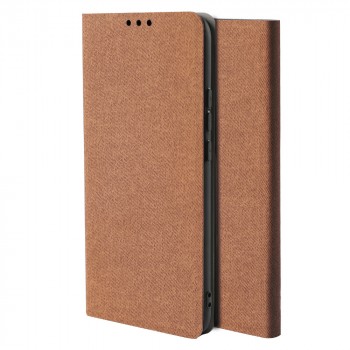 Флип чехол-книжка для Xiaomi RedMi Note 8T с текстурой ткани и функцией подставки Коричневый