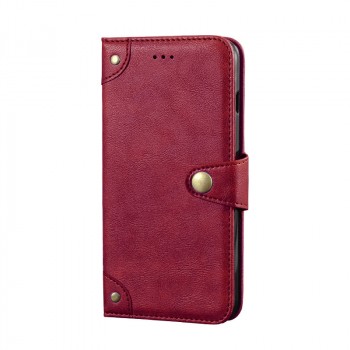 Винтажный чехол портмоне подставка на силиконовой основе с отсеком для карт на крепежной застежке для Samsung Galaxy A51  Красный