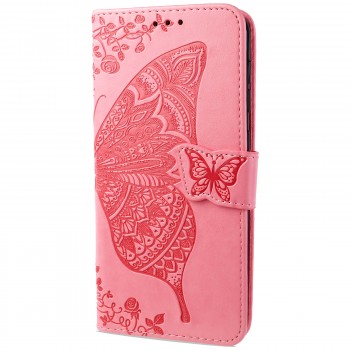 Чехол портмоне подставка для Samsung Galaxy A10 с декоративным тиснением на магнитной защелке Розовый