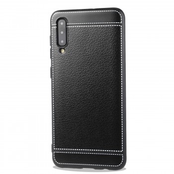Силиконовый матовый непрозрачный чехол с текстурным покрытием Кожа для Samsung Galaxy A50/A30s Черный