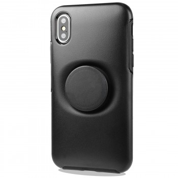 Двухкомпонентный силиконовый матовый непрозрачный чехол с поликарбонатной накладкой и встроенным попсокетом для Iphone x10 Черный