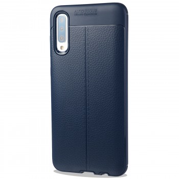 Силиконовый чехол накладка для Samsung Galaxy A70 с текстурой кожи Синий
