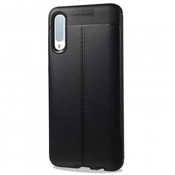 Силиконовый чехол накладка для Samsung Galaxy A70 с текстурой кожи Черный