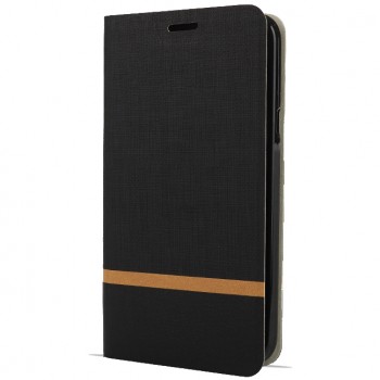 Флип чехол-книжка для Samsung Galaxy A70 с текстурой ткани и функцией подставки Черный
