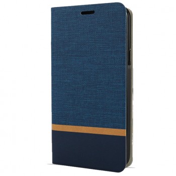 Флип чехол-книжка для Samsung Galaxy A70 с текстурой ткани и функцией подставки Синий