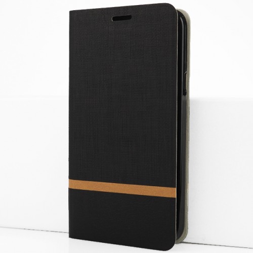 Чехол горизонтальная книжка подставка на силиконовой основе с отсеком для карт и тканевым покрытием для Samsung Galaxy S10 Lite , цвет Черный