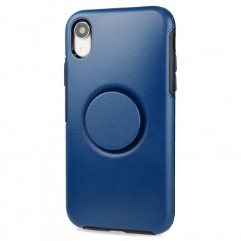 Двухкомпонентный силиконовый матовый непрозрачный чехол с поликарбонатной накладкой и встроенным попсокетом для Iphone Xr Синий