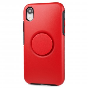 Двухкомпонентный силиконовый матовый непрозрачный чехол с поликарбонатной накладкой и встроенным попсокетом для Iphone Xr Красный