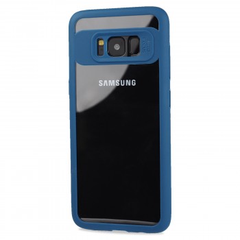 Силиконовый матовый полупрозрачный чехол с co стеклянной накладкой для Samsung Galaxy S8 Синий