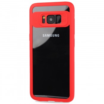 Силиконовый матовый полупрозрачный чехол с co стеклянной накладкой для Samsung Galaxy S8 Красный