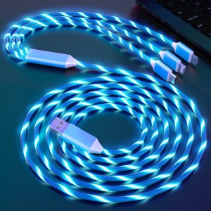 Интерфейсный кабель-хаб 3в1 (USB - Lightning/MicroUSB/Type-C) 1.2м с LED-подсветкой