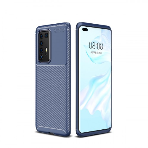 Силиконовый матовый непрозрачный чехол с текстурным покрытием Карбон для Huawei P40 , цвет Синий