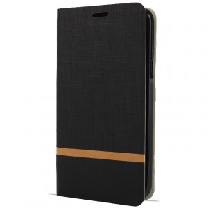 Флип чехол-книжка для Samsung Galaxy A11/M11 с текстурой ткани и функцией подставки Черный