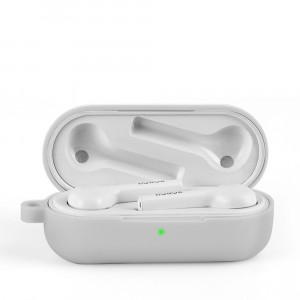 Силиконовый матовый противоударный чехол с карабином для Honor Magic EarBuds/Huawei FreeBuds 3i Белый
