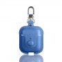 Кожаный чехол с карабином на кнопке для Realme Buds Air, цвет Синий
