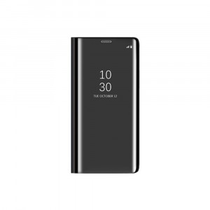 Пластиковый зеркальный чехол книжка для Samsung Galaxy A8 с полупрозрачной крышкой для уведомлений Черный