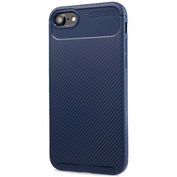 Матовый силиконовый чехол для Iphone 8/SE (2020)/7 с текстурным покрытием карбон Синий