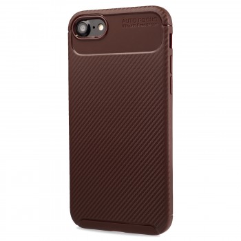 Матовый силиконовый чехол для Iphone 8/SE (2020)/7 с текстурным покрытием карбон Коричневый